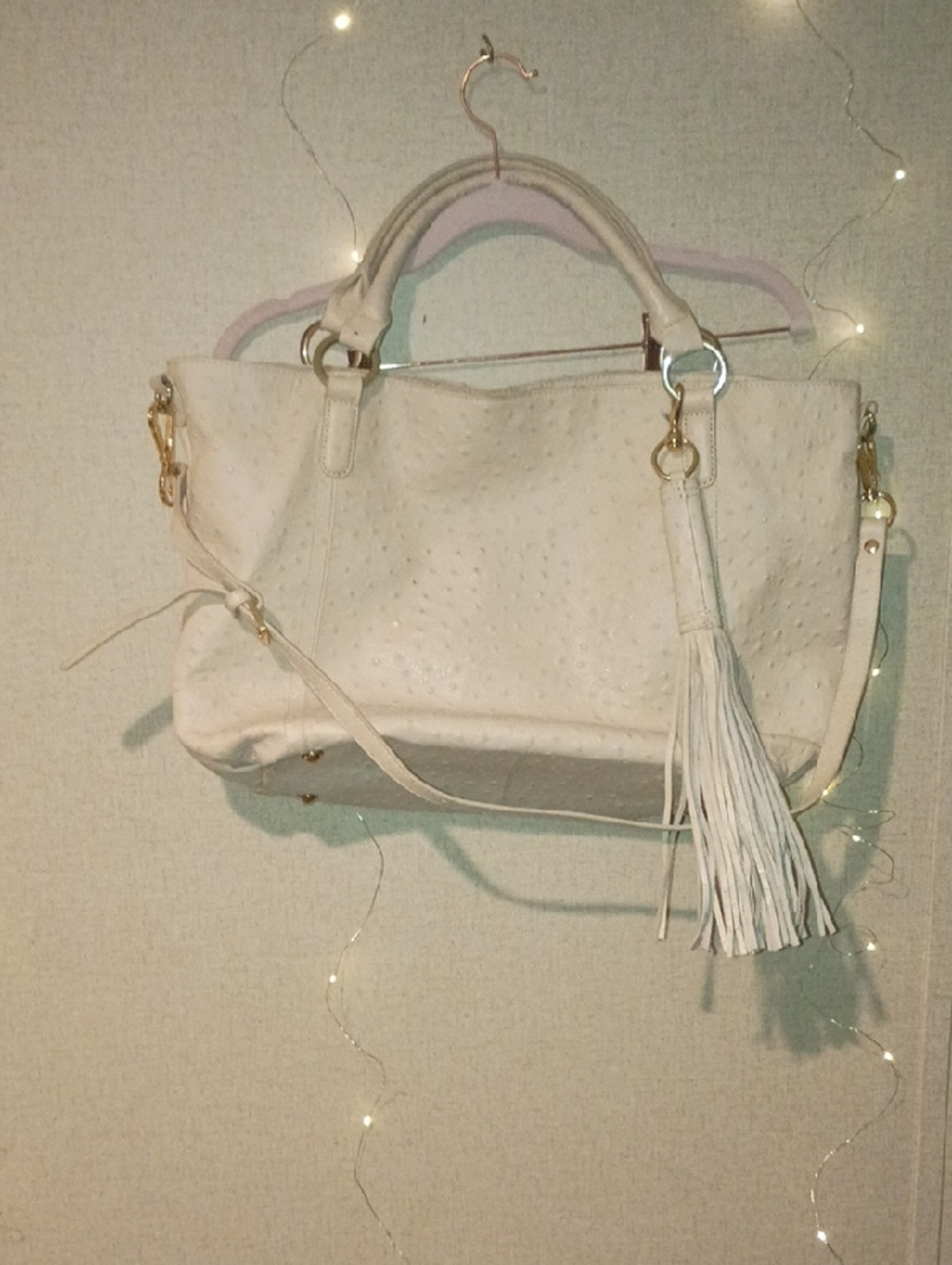 Cream Tote Bag with Tassel Accent - Unbranded